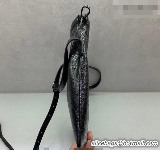 Cheapest Balenciaga Shopper Medium Dust Bag Crossbody Pouch in Black Arena lambskin/aged-silver hardware B03002 2026