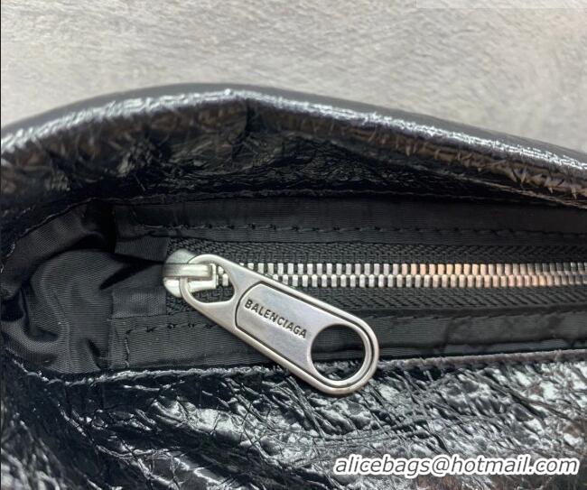 Cheapest Balenciaga Shopper Medium Dust Bag Crossbody Pouch in Black Arena lambskin/aged-silver hardware B03002 2026