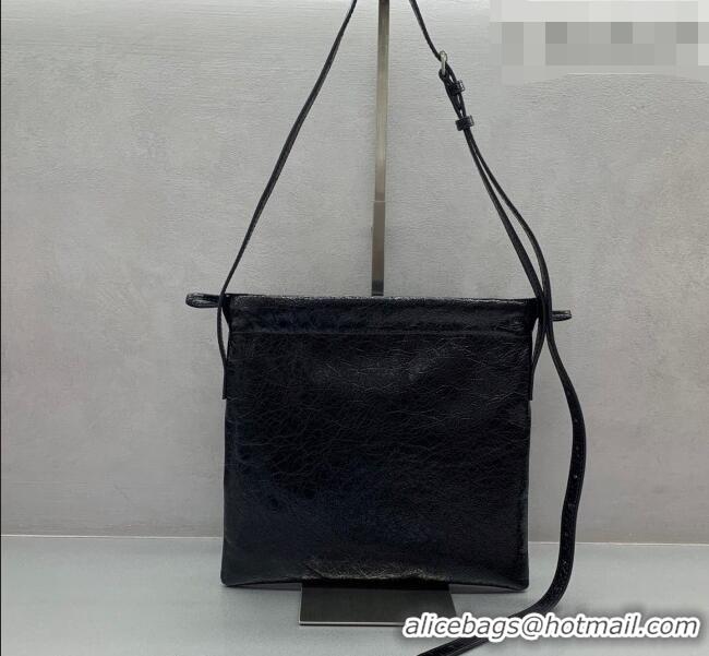 Cheapest Balenciaga Shopper Medium Dust Bag Crossbody Pouch in Black Arena lambskin/aged-silver hardware B03002 2026