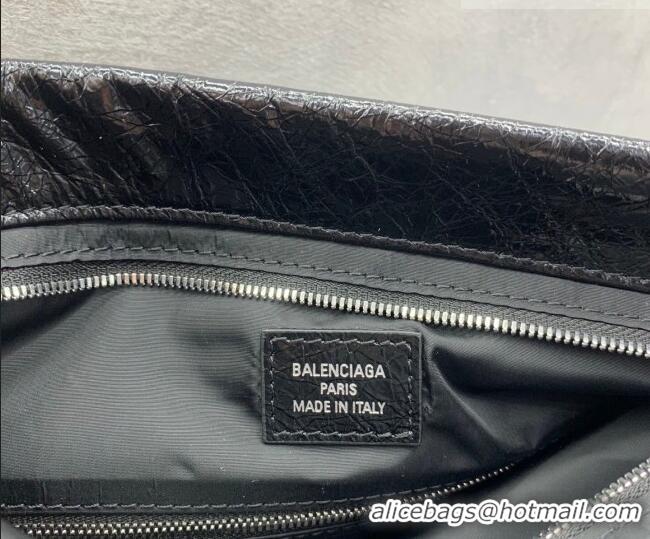 Cheapest Balenciaga Shopper Medium Dust Bag Crossbody Pouch in Black Arena lambskin/aged-silver hardware B03002 2026