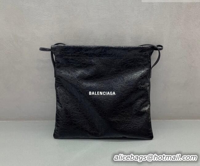Cheapest Balenciaga Shopper Medium Dust Bag Crossbody Pouch in Black Arena lambskin/aged-silver hardware B03002 2026