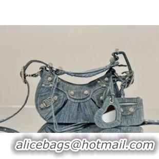 Grade Design Balenciaga Le Cagole Shoulder Bag XS in blue washed and frayed denim/crystals hardware BL701 2026