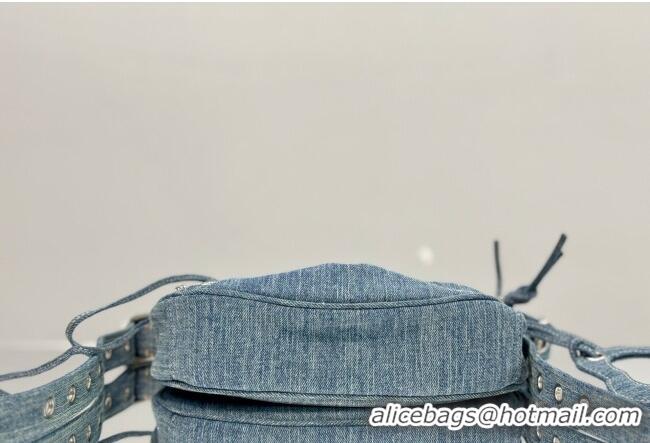 Grade Design Balenciaga Le Cagole Shoulder Bag XS in blue washed and frayed denim/crystals hardware BL701 2026