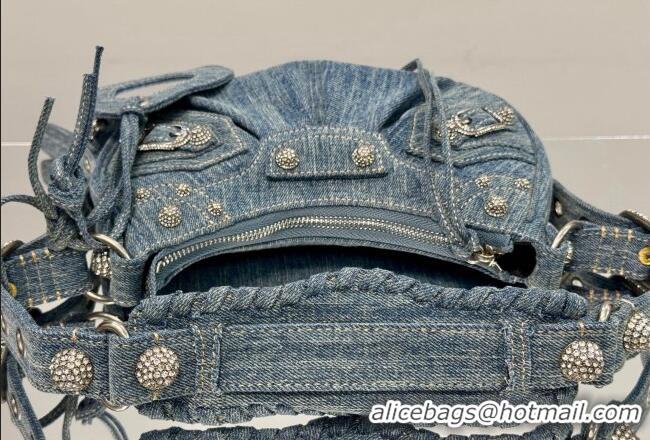 Grade Design Balenciaga Le Cagole Shoulder Bag XS in blue washed and frayed denim/crystals hardware BL701 2026