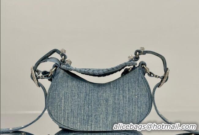 Grade Design Balenciaga Le Cagole Shoulder Bag XS in blue washed and frayed denim/crystals hardware BL701 2026
