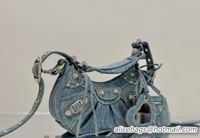 Grade Design Balenciaga Le Cagole Shoulder Bag XS in blue washed and frayed denim/crystals hardware BL701 2026