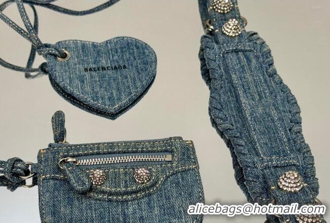 Grade Design Balenciaga Le Cagole Shoulder Bag XS in blue washed and frayed denim/crystals hardware BL701 2026