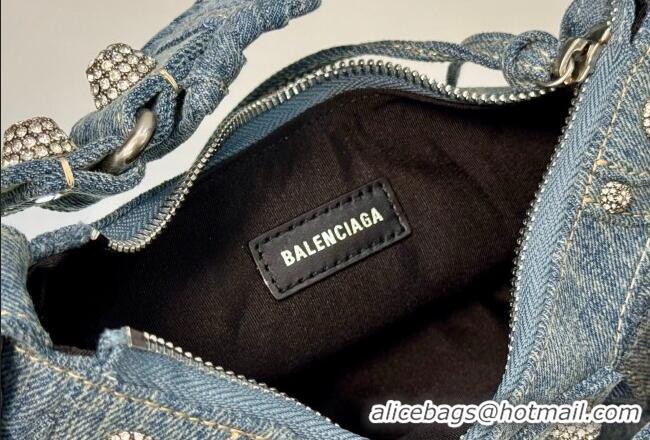 Grade Design Balenciaga Le Cagole Shoulder Bag XS in blue washed and frayed denim/crystals hardware BL701 2026