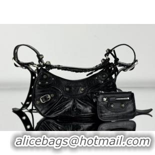 Good Product Balenciaga Le Cagole Shoulder Bag XS in Black Arena lambskin/aged-silver hardware BL701 2026