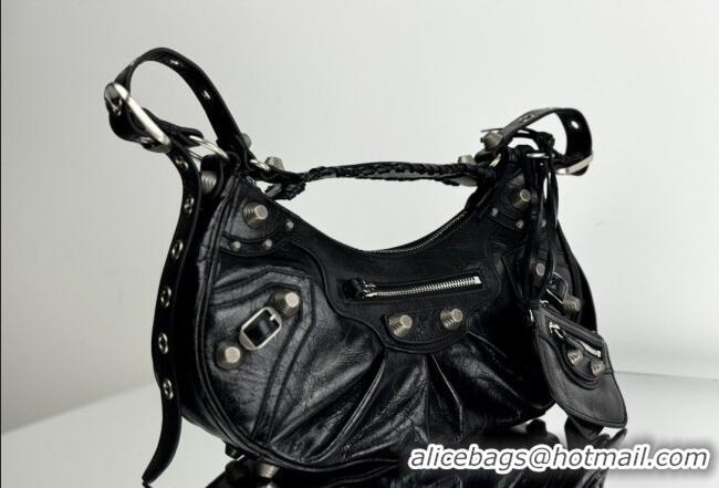 Well Crafted Balenciaga Le Cagole Shoulder Bag Small in Black Arena lambskin/aged-silver hardware BL701 2026