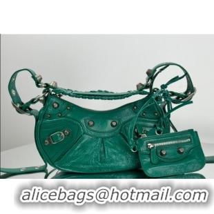Famous Brand Balenciaga Le Cagole Shoulder Bag XS in Green Arena lambskin/aged-silver hardware BL701 2026
