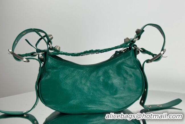 Famous Brand Balenciaga Le Cagole Shoulder Bag XS in Green Arena lambskin/aged-silver hardware BL701 2026