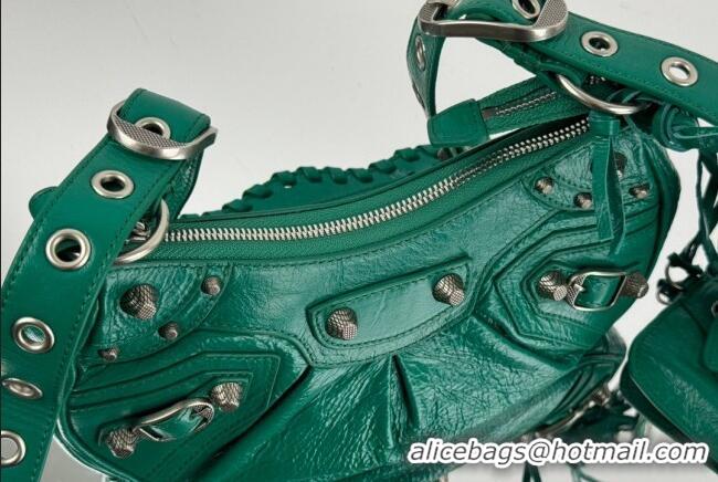 Famous Brand Balenciaga Le Cagole Shoulder Bag XS in Green Arena lambskin/aged-silver hardware BL701 2026