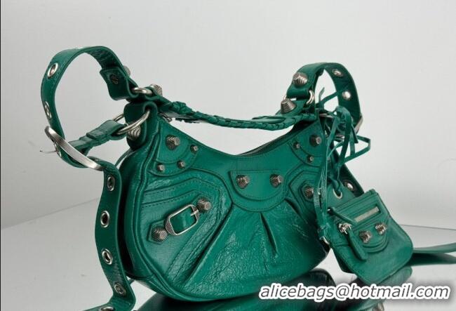 Famous Brand Balenciaga Le Cagole Shoulder Bag XS in Green Arena lambskin/aged-silver hardware BL701 2026