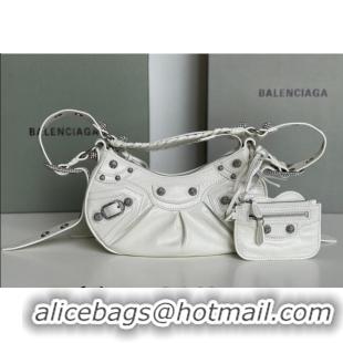 Best Product Balenciaga Le Cagole Shoulder Bag XS in White Arena lambskin/crystals hardware BL701 2026