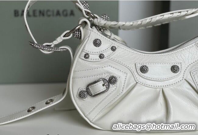 Best Product Balenciaga Le Cagole Shoulder Bag XS in White Arena lambskin/crystals hardware BL701 2026