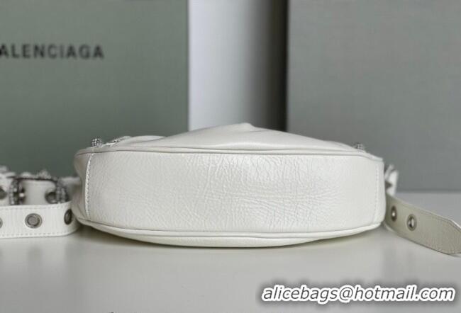 Best Product Balenciaga Le Cagole Shoulder Bag XS in White Arena lambskin/crystals hardware BL701 2026
