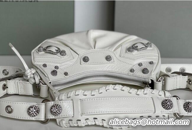 Best Product Balenciaga Le Cagole Shoulder Bag XS in White Arena lambskin/crystals hardware BL701 2026