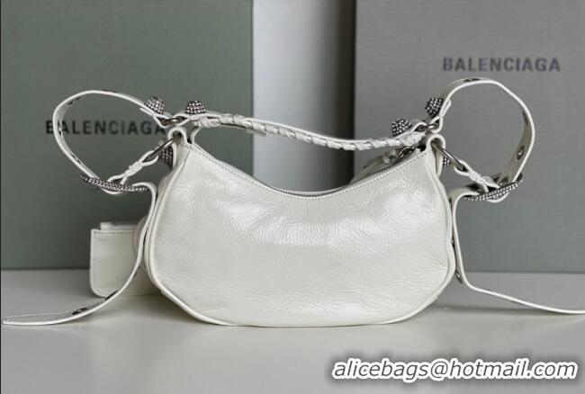 Best Product Balenciaga Le Cagole Shoulder Bag XS in White Arena lambskin/crystals hardware BL701 2026