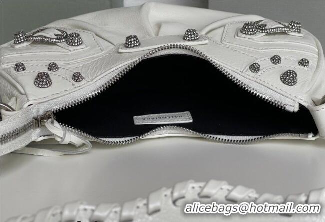 Best Product Balenciaga Le Cagole Shoulder Bag XS in White Arena lambskin/crystals hardware BL701 2026