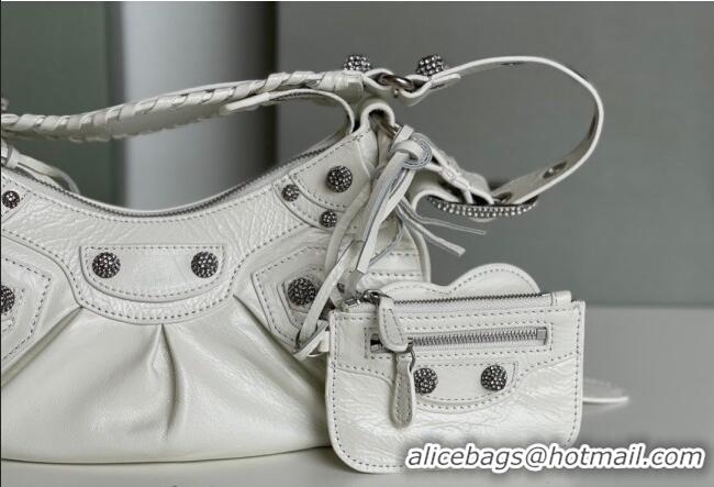 Best Product Balenciaga Le Cagole Shoulder Bag XS in White Arena lambskin/crystals hardware BL701 2026