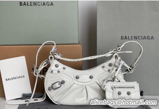 Best Product Balenciaga Le Cagole Shoulder Bag XS in White Arena lambskin/crystals hardware BL701 2026