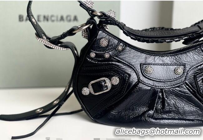 Top Design Balenciaga Le Cagole Shoulder Bag XS in Black Arena lambskin/crytsals hardware BL701 2026