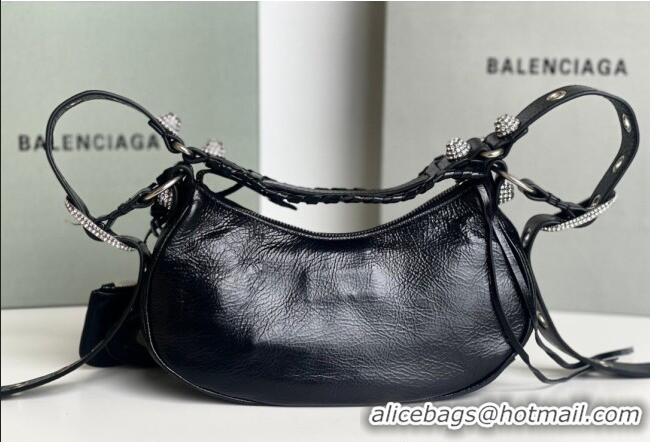 Top Design Balenciaga Le Cagole Shoulder Bag XS in Black Arena lambskin/crytsals hardware BL701 2026