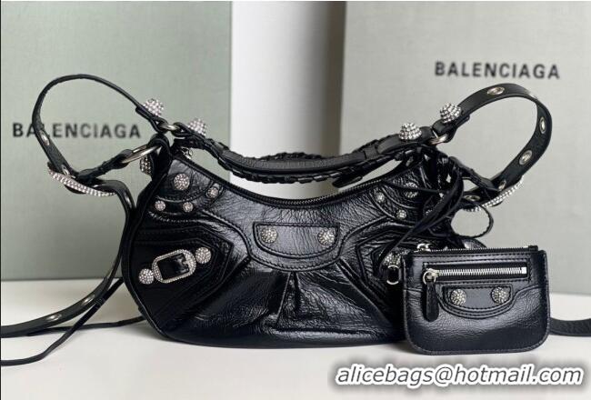 Top Design Balenciaga Le Cagole Shoulder Bag XS in Black Arena lambskin/crytsals hardware BL701 2026