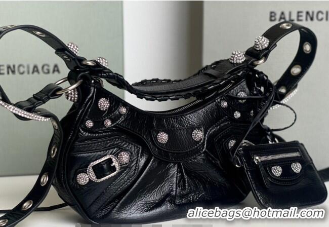 Top Design Balenciaga Le Cagole Shoulder Bag XS in Black Arena lambskin/crytsals hardware BL701 2026