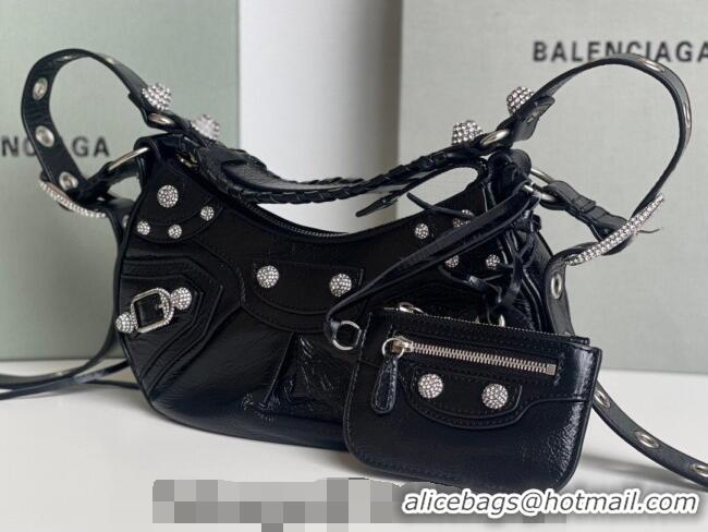 Top Design Balenciaga Le Cagole Shoulder Bag XS in Black Arena lambskin/crytsals hardware BL701 2026