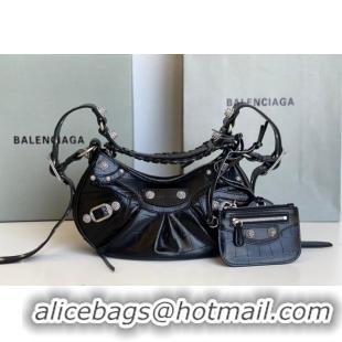 Reasonable Price Balenciaga Le Cagole Shoulder Bag XS in Black Crocodile Embossed Leather/crystals hardware BL701 2026