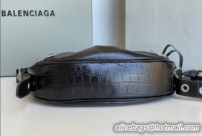 Reasonable Price Balenciaga Le Cagole Shoulder Bag XS in Black Crocodile Embossed Leather/crystals hardware BL701 2026