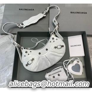 Good Quality Balenciaga Le Cagole Shoulder Bag XS in White Lambskin Leather/aged-silver hardware 180607 2026