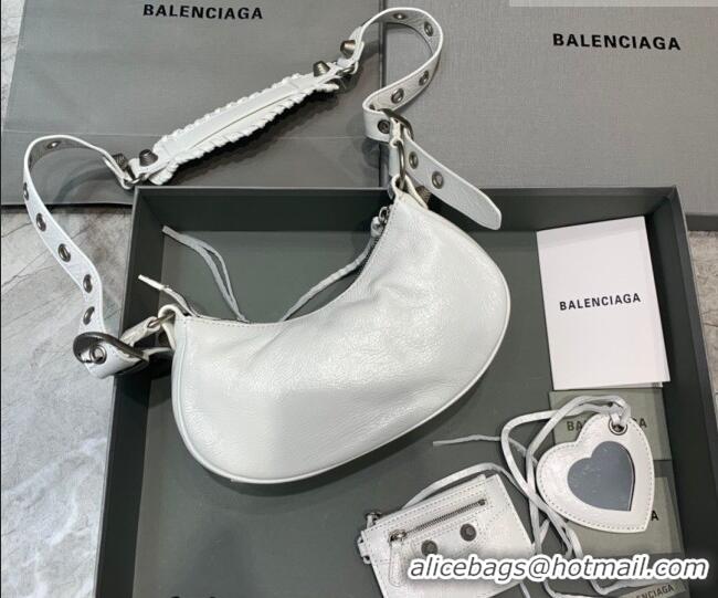 Good Quality Balenciaga Le Cagole Shoulder Bag XS in White Lambskin Leather/aged-silver hardware 180607 2026