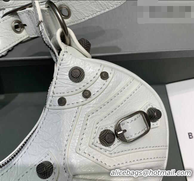 Good Quality Balenciaga Le Cagole Shoulder Bag XS in White Lambskin Leather/aged-silver hardware 180607 2026