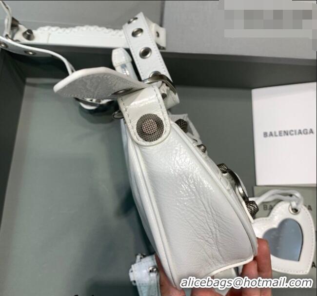 Good Quality Balenciaga Le Cagole Shoulder Bag XS in White Lambskin Leather/aged-silver hardware 180607 2026