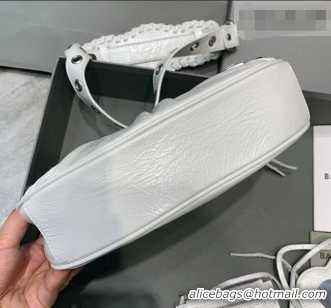 Good Quality Balenciaga Le Cagole Shoulder Bag XS in White Lambskin Leather/aged-silver hardware 180607 2026