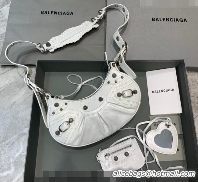 Good Quality Balenciaga Le Cagole Shoulder Bag XS in White Lambskin Leather/aged-silver hardware 180607 2026