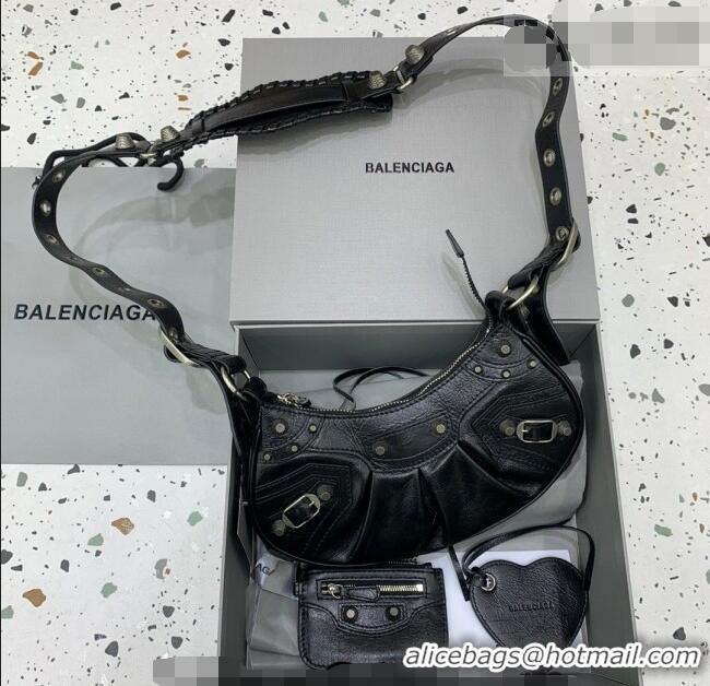 Cheapest Balenciaga Le Cagole Shoulder Bag XS in Black Lambskin Leather/aged-silver hardware 180607 2026