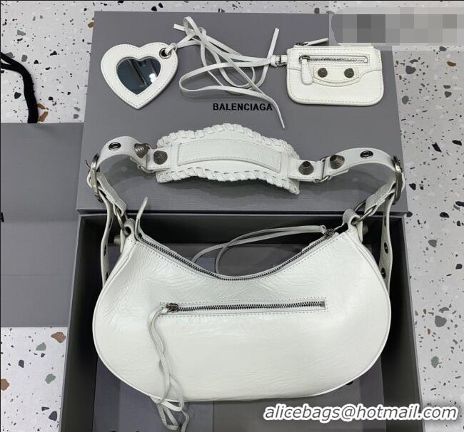 Good Taste Balenciaga Le Cagole Shoulder Bag Small in White Lambskin Leather/aged-silver hardware 180607 2026