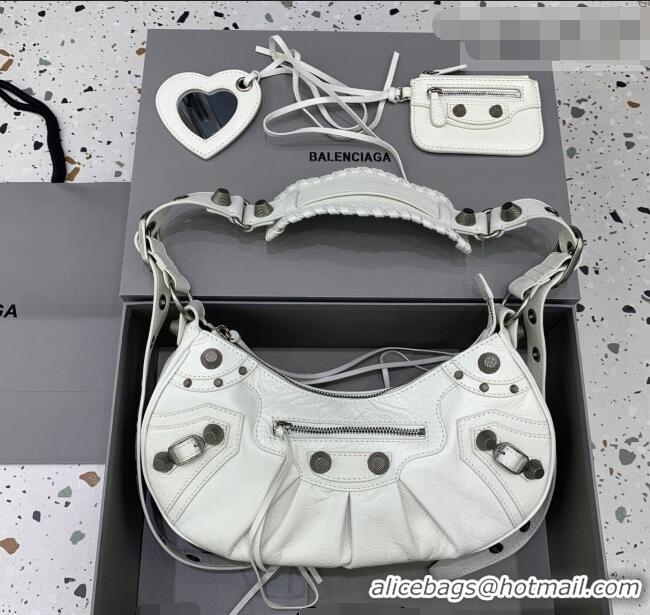 Good Taste Balenciaga Le Cagole Shoulder Bag Small in White Lambskin Leather/aged-silver hardware 180607 2026