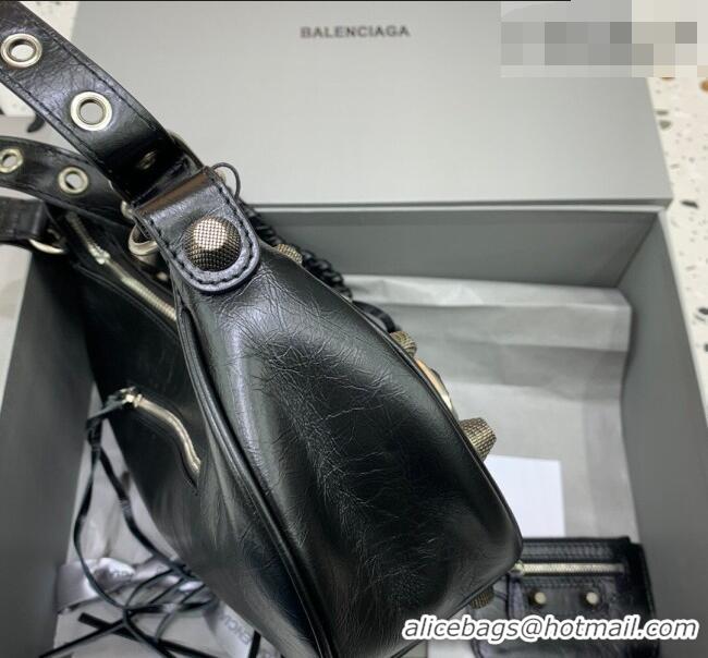 Sophisticated Balenciaga Le Cagole Shoulder Bag Small in Black Lambskin Leather/aged-silver hardware 180607 2026