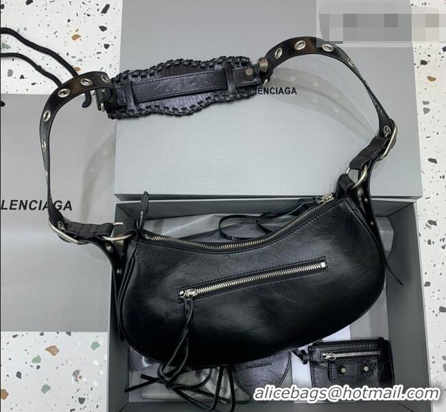 Sophisticated Balenciaga Le Cagole Shoulder Bag Small in Black Lambskin Leather/aged-silver hardware 180607 2026