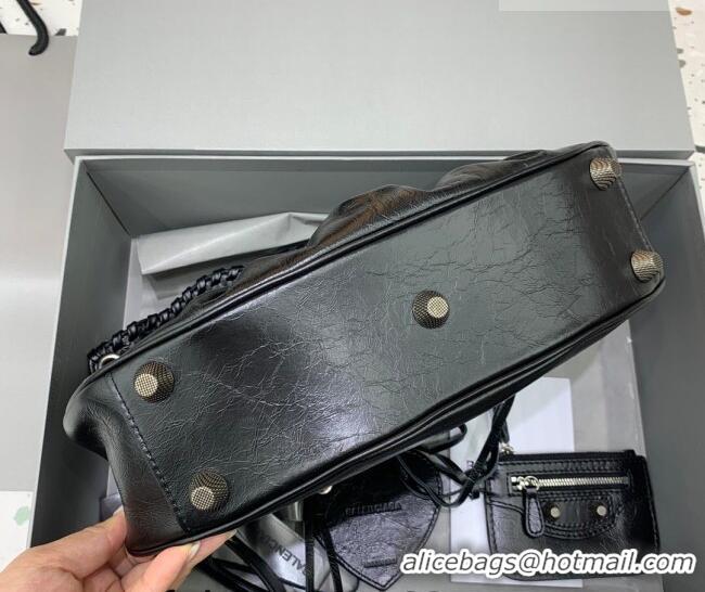 Sophisticated Balenciaga Le Cagole Shoulder Bag Small in Black Lambskin Leather/aged-silver hardware 180607 2026