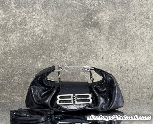 Shop Discount Balenciaga Pamela Shoulder Bag Small in Black Arena lambskin/aged-silver hardware B0113 2026