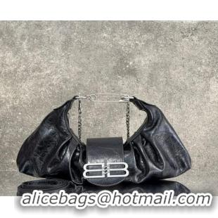 Grade Quality Balenciaga Pamela Shoulder Bag Medium in Black Arena lambskin/aged-silver hardware B0112 2026