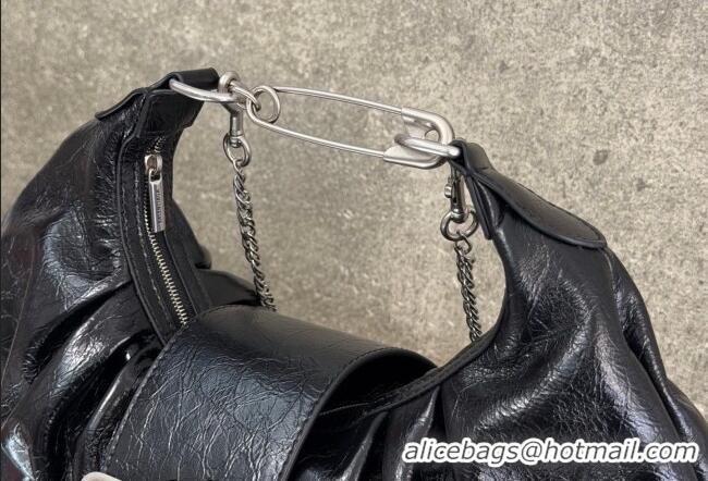 Grade Quality Balenciaga Pamela Shoulder Bag Medium in Black Arena lambskin/aged-silver hardware B0112 2026