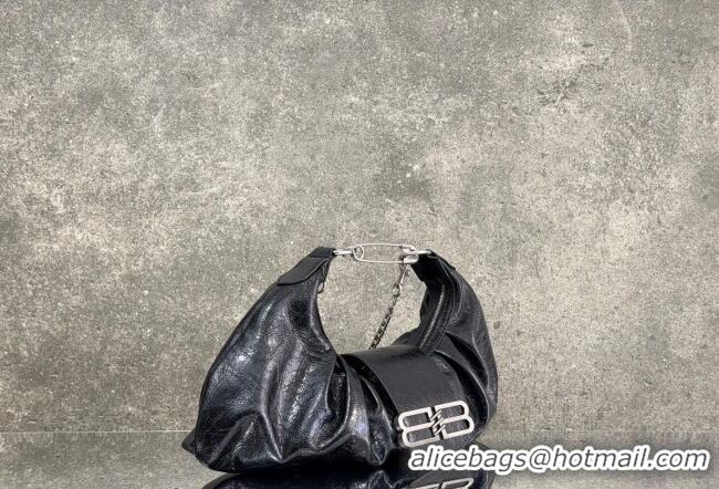 Grade Quality Balenciaga Pamela Shoulder Bag Medium in Black Arena lambskin/aged-silver hardware B0112 2026