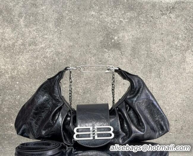 Grade Quality Balenciaga Pamela Shoulder Bag Medium in Black Arena lambskin/aged-silver hardware B0112 2026